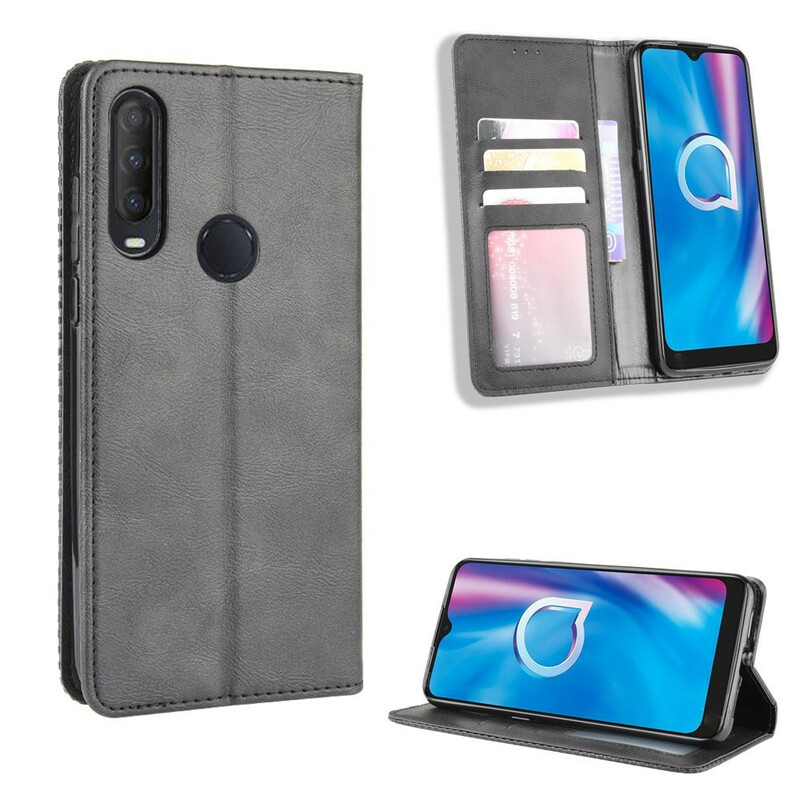 Flip Cover Alcatel 1S / 3L Effet Cuir Vintage Stylisé Flip Cover Alcatel 1S / 3L Effet Cuir Vintage Stylisé