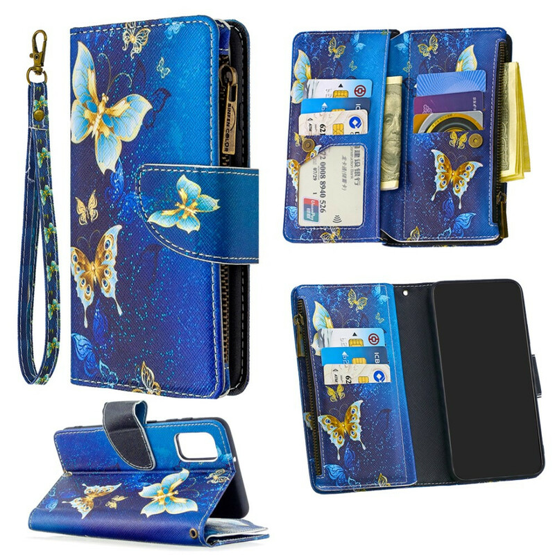 Housse Samsung Galaxy A41 Poche Zippée Papillons Housse Samsung Galaxy A41 Poche Zippée Papillons