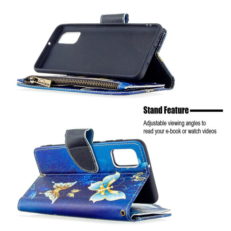Housse Samsung Galaxy A41 Poche Zippée Papillons Housse Samsung Galaxy A41 Poche Zippée Papillons