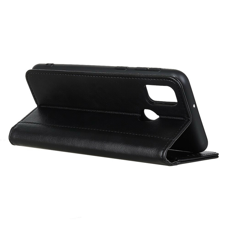 Flip Cover Samsung Galaxy A21s Cuir Litchi Fendu Élégance