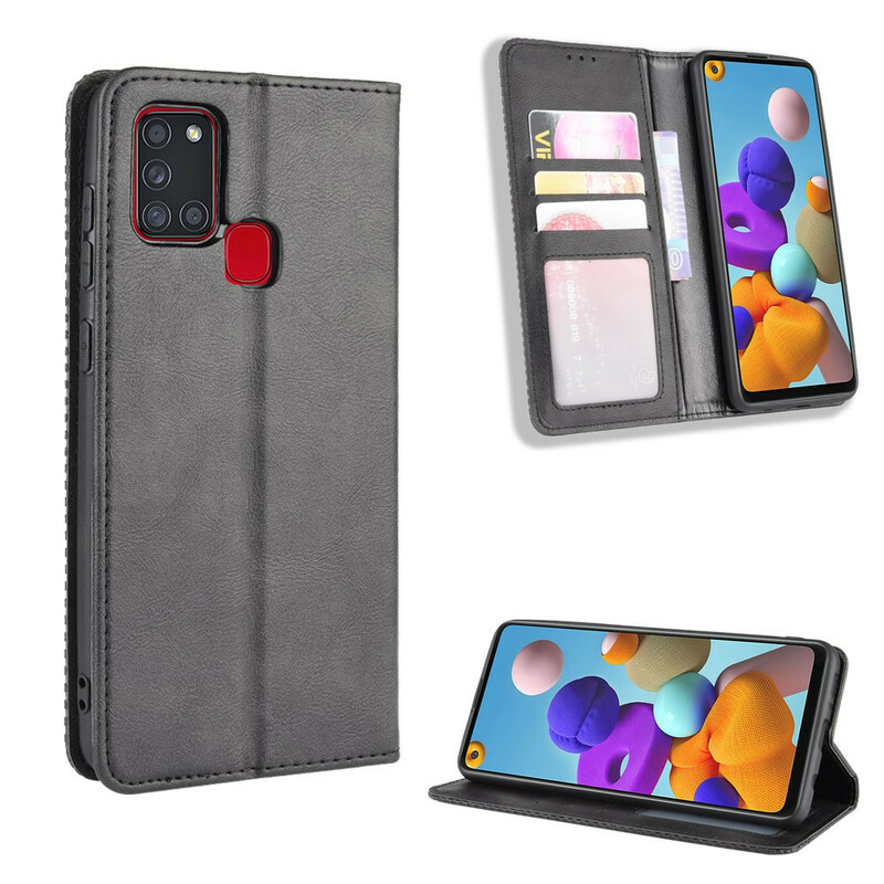 Flip Cover Samsung Galaxy A21s Effet Cuir Vintage Stylisé Flip Cover Samsung Galaxy A21s Effet Cuir Vintage Stylisé
