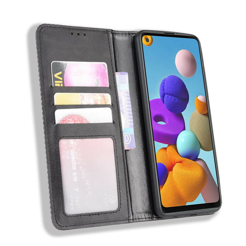 Flip Cover Samsung Galaxy A21s Effet Cuir Vintage Stylisé Flip Cover Samsung Galaxy A21s Effet Cuir Vintage Stylisé