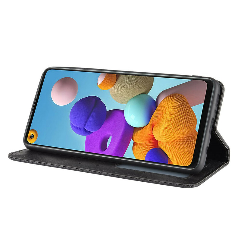 Flip Cover Samsung Galaxy A21s Effet Cuir Vintage Stylisé Flip Cover Samsung Galaxy A21s Effet Cuir Vintage Stylisé