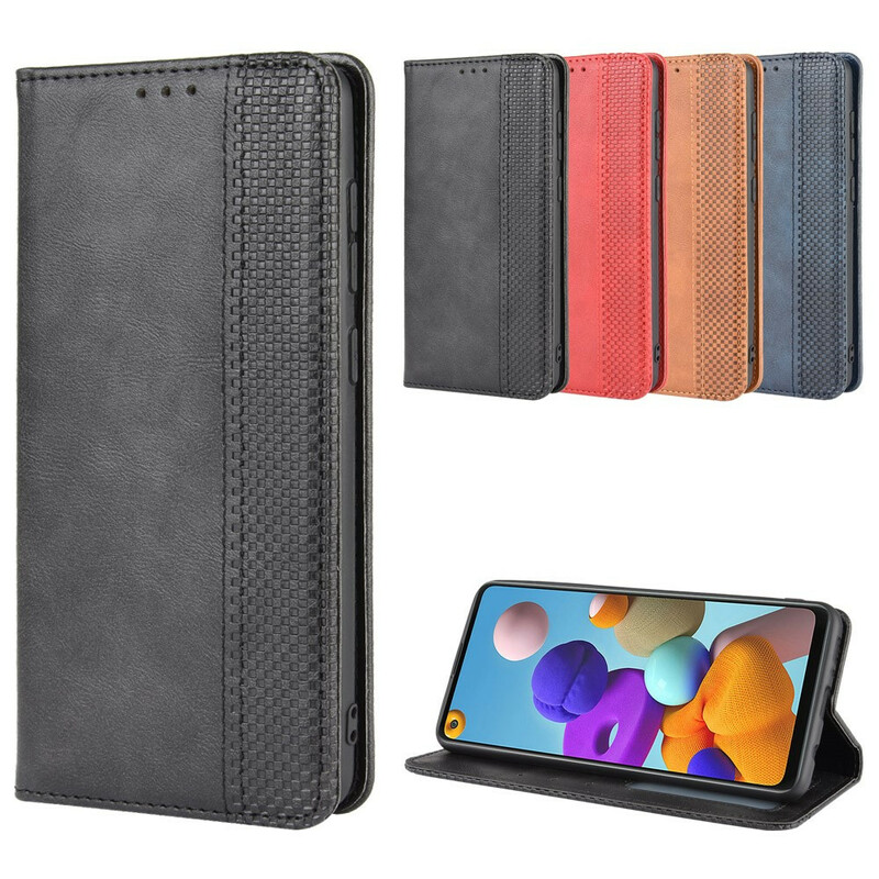 Flip Cover Samsung Galaxy A21s Effet Cuir Vintage Stylisé Flip Cover Samsung Galaxy A21s Effet Cuir Vintage Stylisé