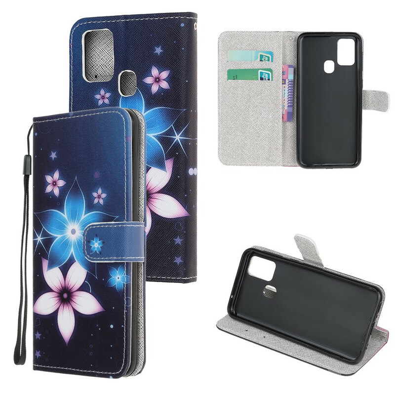 Housse Samsung Galaxy A21s Fleurs Lunaires à Lanière Housse Samsung Galaxy A21s Fleurs Lunaires à Lanière