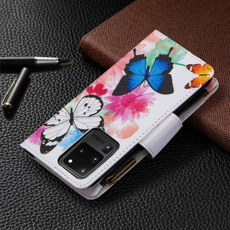 Housse Samsung Galaxy S20 Ultra Poche Zippée Papillons
