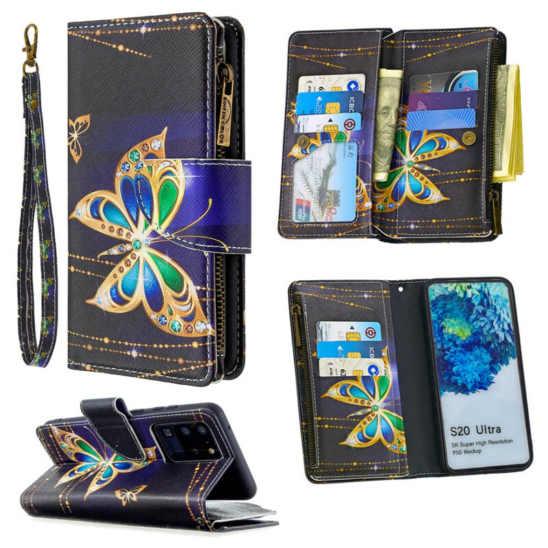 Housse Samsung Galaxy S20 Ultra Poche Zippée Papillons Housse Samsung Galaxy S20 Ultra Poche Zippée Papillons