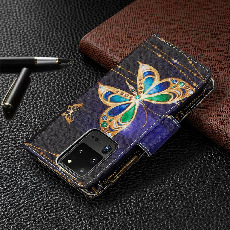 Housse Samsung Galaxy S20 Ultra Poche Zippée Papillons Housse Samsung Galaxy S20 Ultra Poche Zippée Papillons