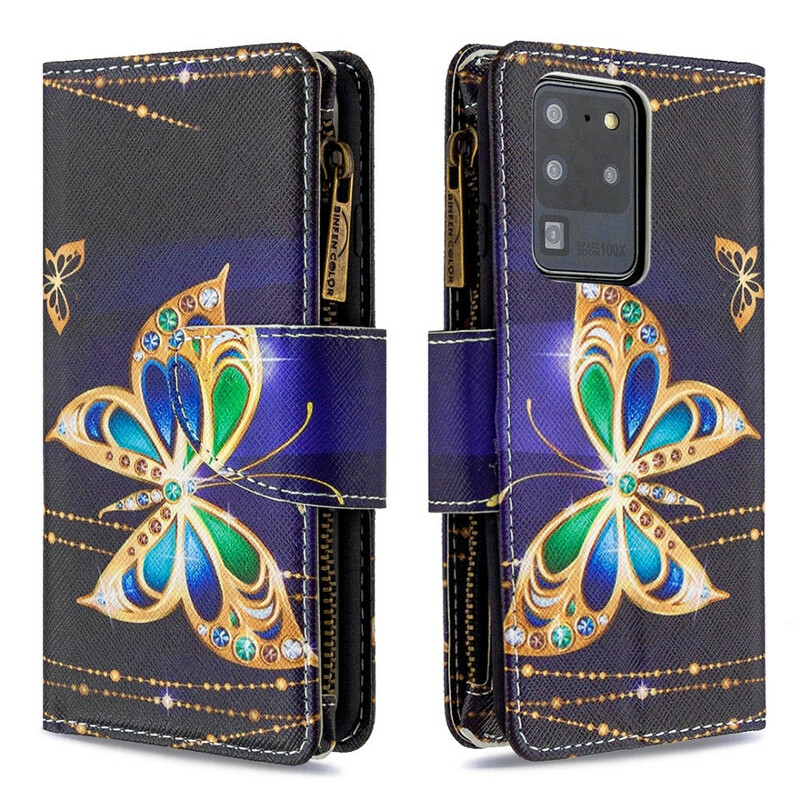 Housse Samsung Galaxy S20 Ultra Poche Zippée Papillons Housse Samsung Galaxy S20 Ultra Poche Zippée Papillons