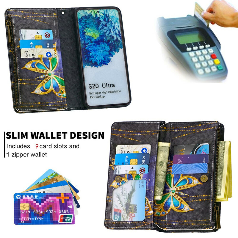Housse Samsung Galaxy S20 Ultra Poche Zippée Papillons Housse Samsung Galaxy S20 Ultra Poche Zippée Papillons