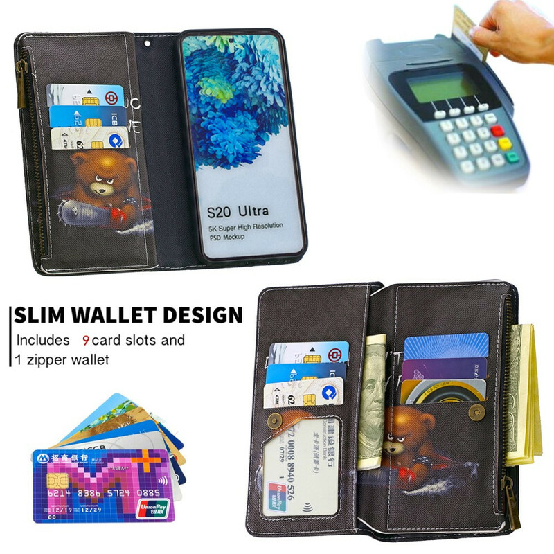 Housse Samsung Galaxy S20 Ultra Poche Zippée Ours Housse Samsung Galaxy S20 Ultra Poche Zippée Ours