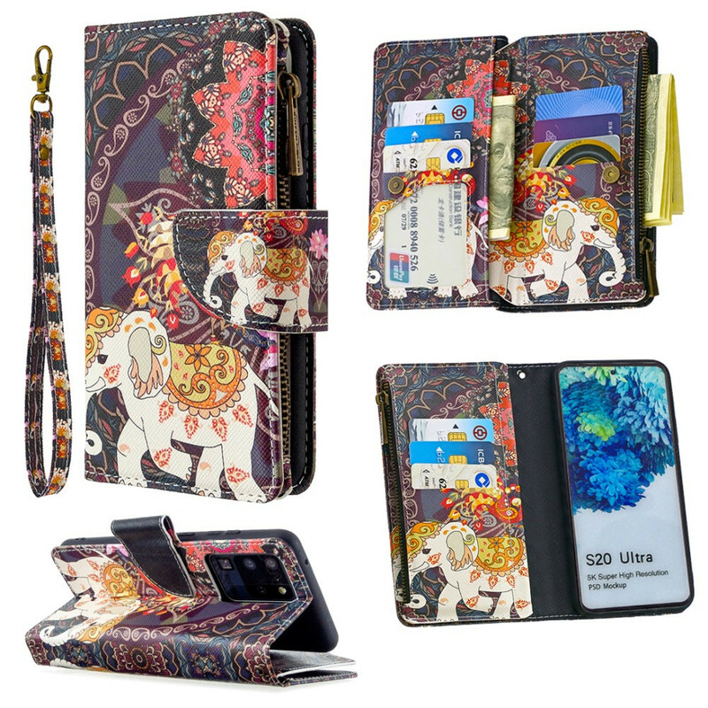 Housse Samsung Galaxy S20 Ultra Poche Zippée Éléphant Housse Samsung Galaxy S20 Ultra Poche Zippée Éléphant