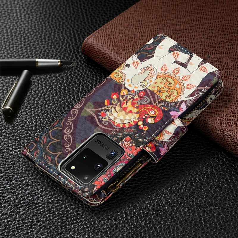 Housse Samsung Galaxy S20 Ultra Poche Zippée Éléphant Housse Samsung Galaxy S20 Ultra Poche Zippée Éléphant