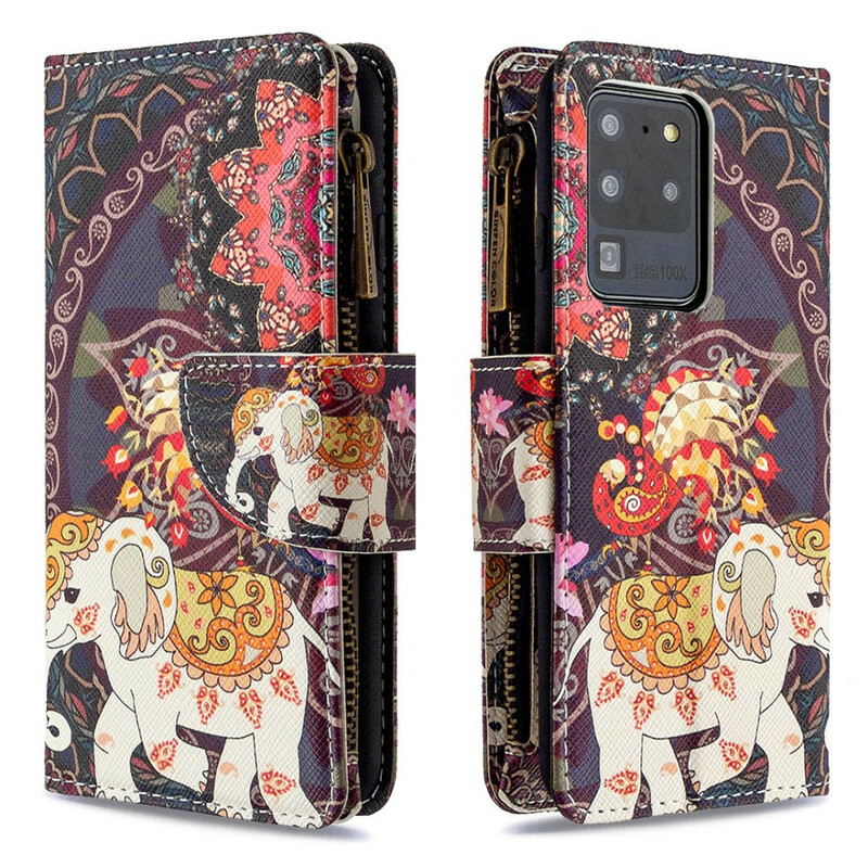 Housse Samsung Galaxy S20 Ultra Poche Zippée Éléphant Housse Samsung Galaxy S20 Ultra Poche Zippée Éléphant