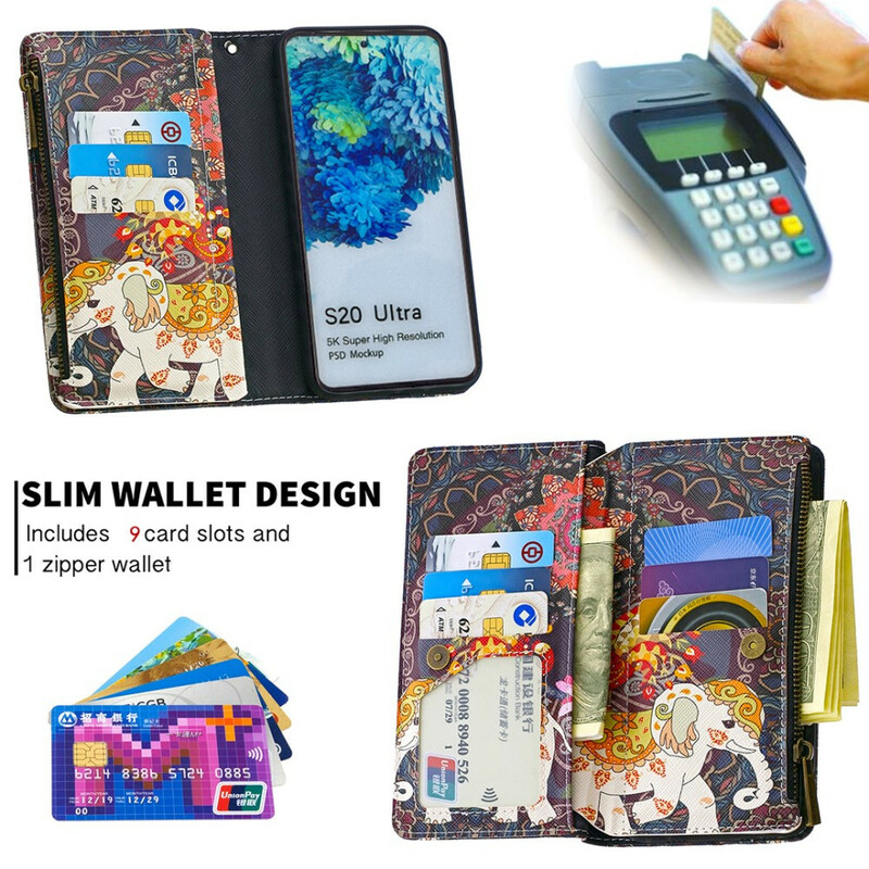 Housse Samsung Galaxy S20 Ultra Poche Zippée Éléphant Housse Samsung Galaxy S20 Ultra Poche Zippée Éléphant