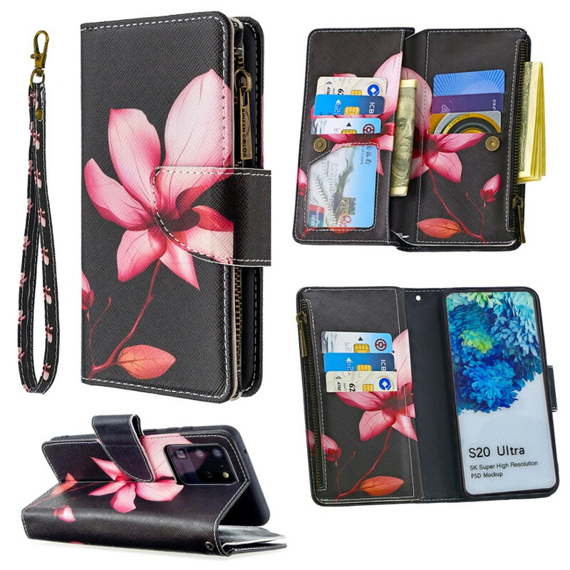 Housse Samsung Galaxy S20 Ultra Poche Zippée Fleur Housse Samsung Galaxy S20 Ultra Poche Zippée Fleur
