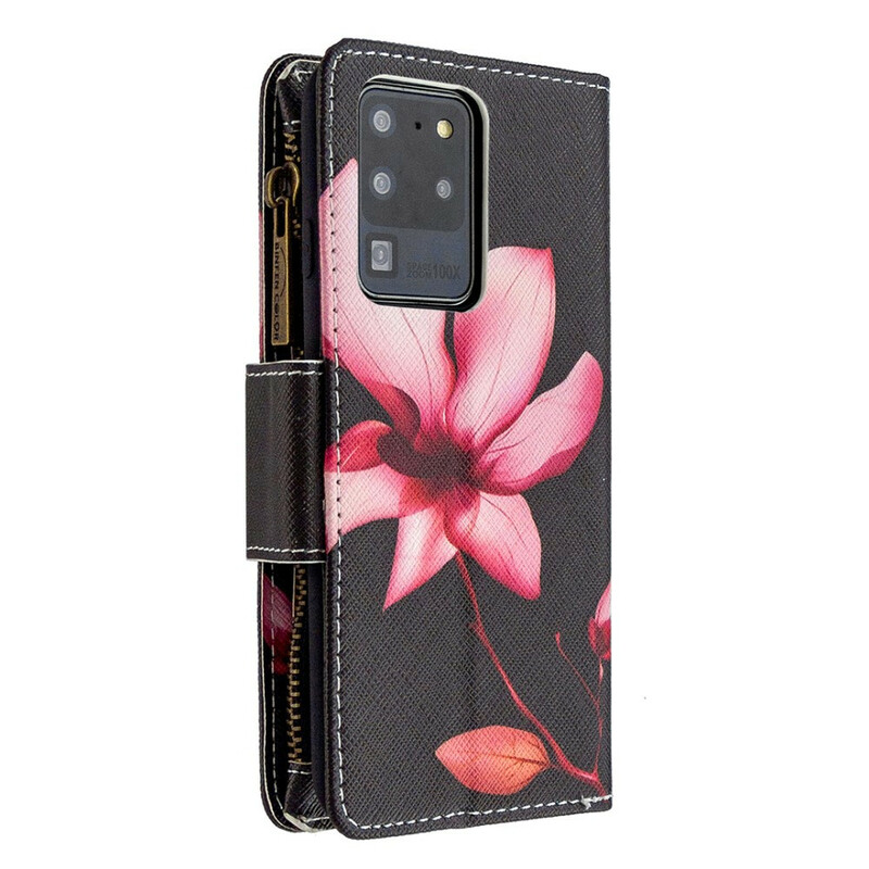 Housse Samsung Galaxy S20 Ultra Poche Zippée Fleur Housse Samsung Galaxy S20 Ultra Poche Zippée Fleur