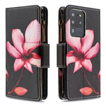 Housse Samsung Galaxy S20 Ultra Poche Zippée Fleur Housse Samsung Galaxy S20 Ultra Poche Zippée Fleur