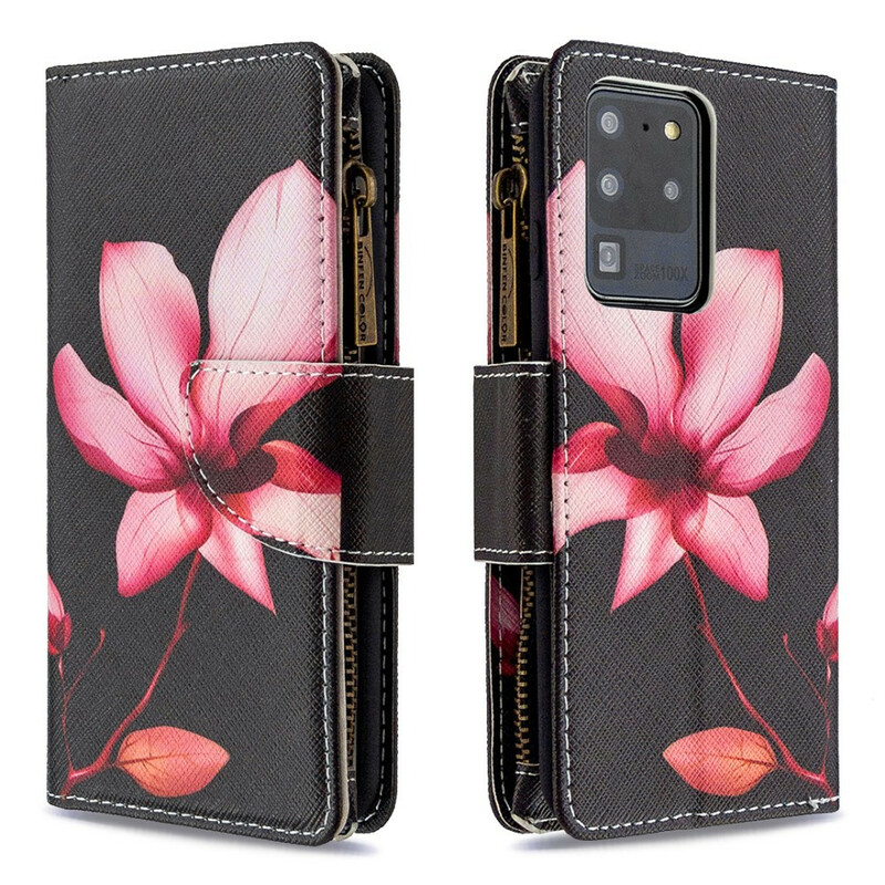 Housse Samsung Galaxy S20 Ultra Poche Zippée Fleur Housse Samsung Galaxy S20 Ultra Poche Zippée Fleur