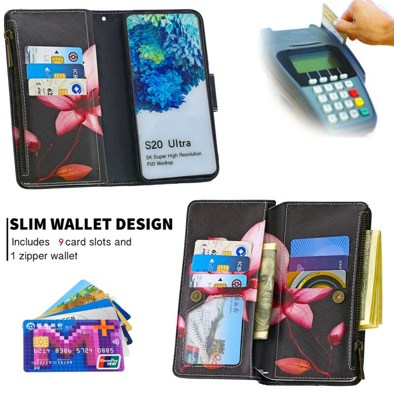 Housse Samsung Galaxy S20 Ultra Poche Zippée Fleur Housse Samsung Galaxy S20 Ultra Poche Zippée Fleur