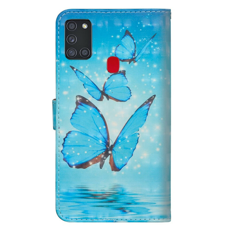 Housse Samsung Galaxy A21s Papillons Bleus Volants Housse Samsung Galaxy A21s Papillons Bleus Volants
