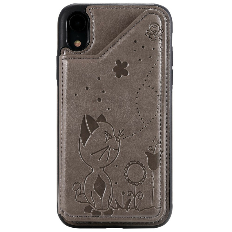 Coque iPhone XR Simili Cuir Porte-Cartes Support Chat