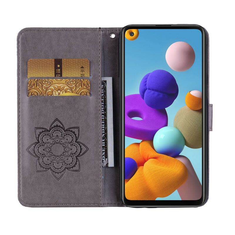 Housse Samsung Galaxy A21s Hibou Mandala et Breloque