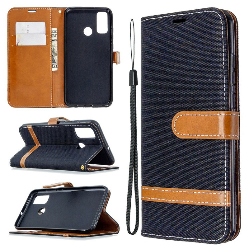 Housse Huawei P Smart Plus 2020 Tissu et Effet Cuir à Lanière Housse Huawei P Smart Plus 2020 Tissu et Effet Cuir à Lanière