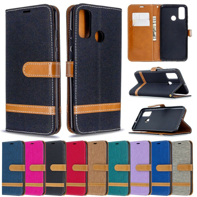 Housse Huawei P Smart Plus 2020 Tissu et Effet Cuir à Lanière Housse Huawei P Smart Plus 2020 Tissu et Effet Cuir à Lanière