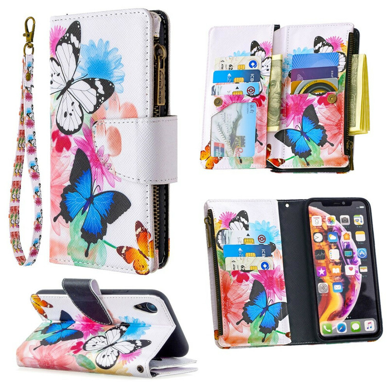 Housse iPhone XR Poche Zippée Papillons Housse iPhone XR Poche Zippée Papillons