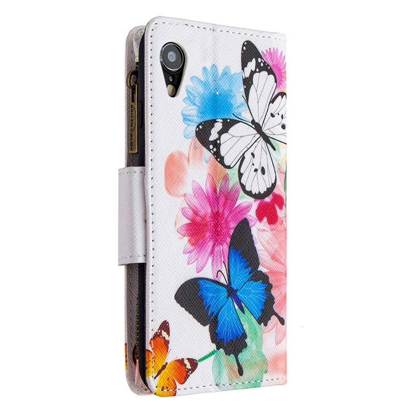 Housse iPhone XR Poche Zippée Papillons Housse iPhone XR Poche Zippée Papillons