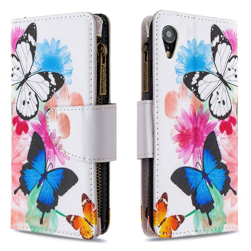 Housse iPhone XR Poche Zippée Papillons