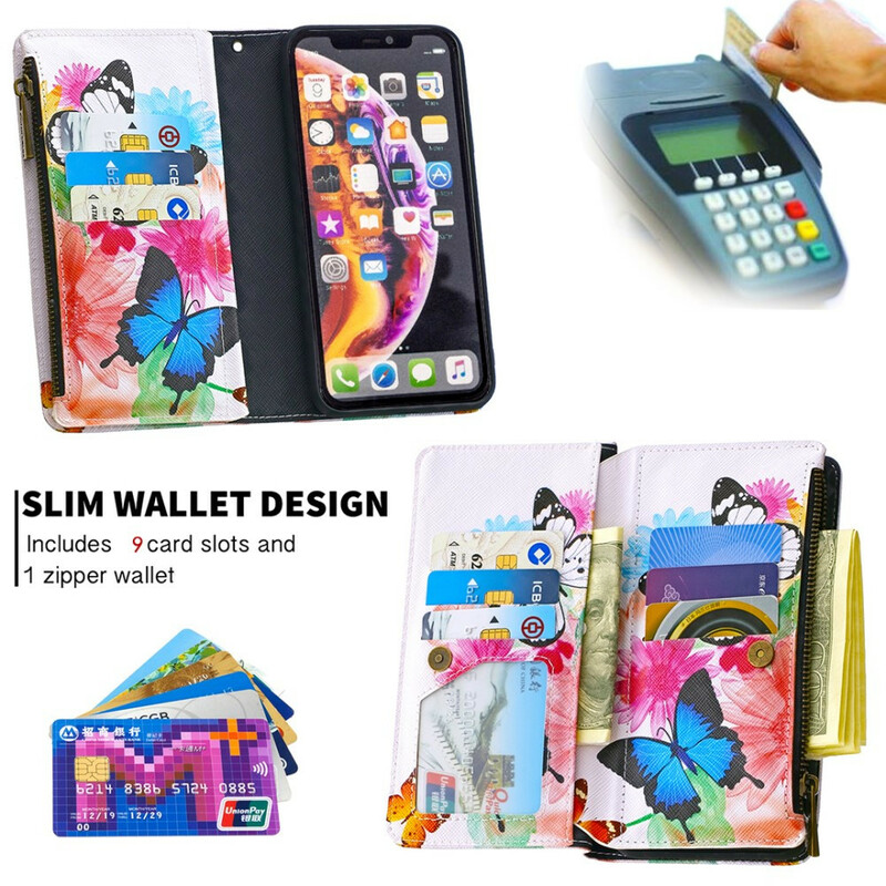 Housse iPhone XR Poche Zippée Papillons Housse iPhone XR Poche Zippée Papillons