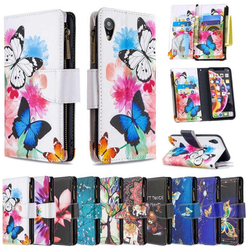 Housse iPhone XR Poche Zippée Papillons Housse iPhone XR Poche Zippée Papillons