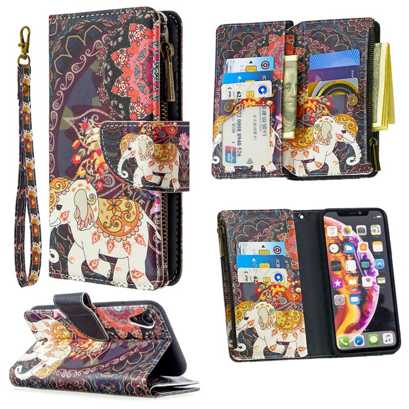 Housse iPhone XR Poche Zippée Éléphant Housse iPhone XR Poche Zippée Éléphant