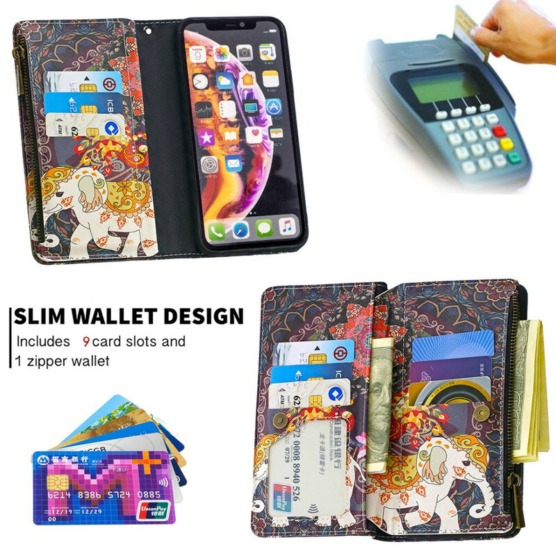 Housse iPhone XR Poche Zippée Éléphant Housse iPhone XR Poche Zippée Éléphant