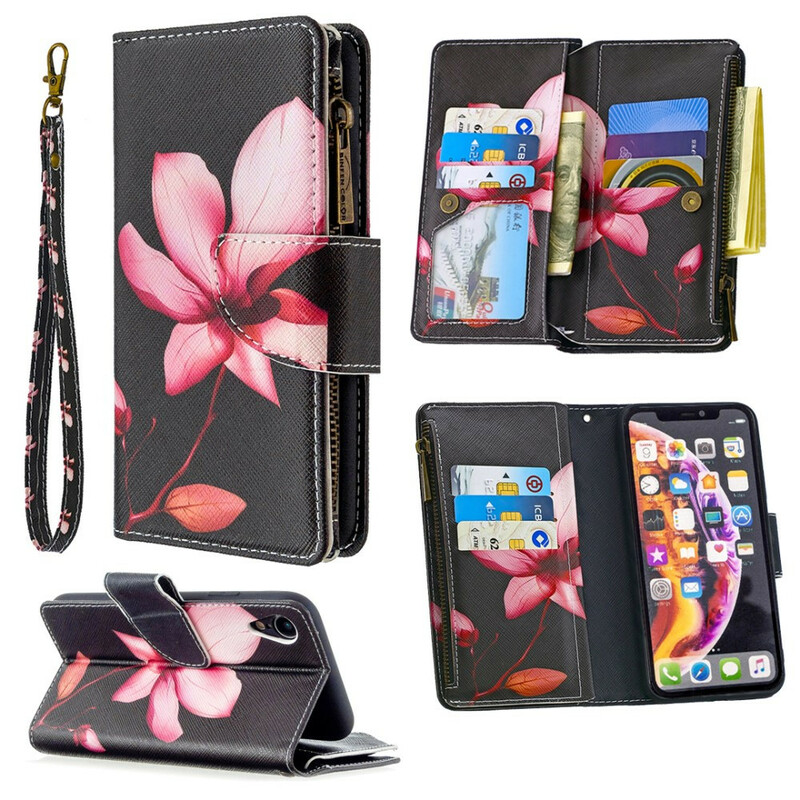 Housse iPhone XR Poche Zippée Fleur Housse iPhone XR Poche Zippée Fleur