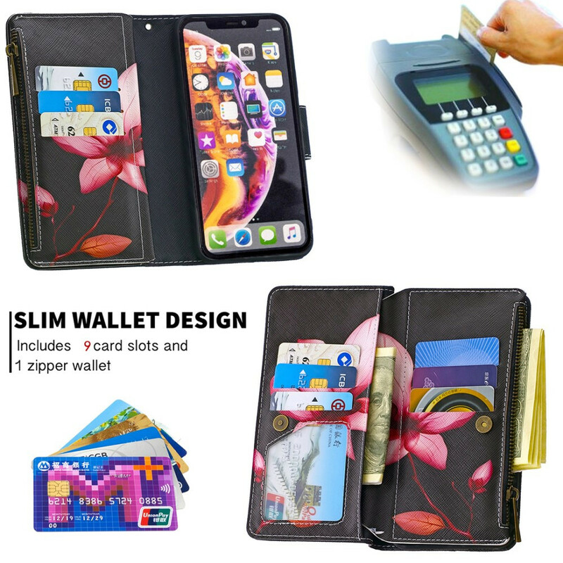 Housse iPhone XR Poche Zippée Fleur Housse iPhone XR Poche Zippée Fleur