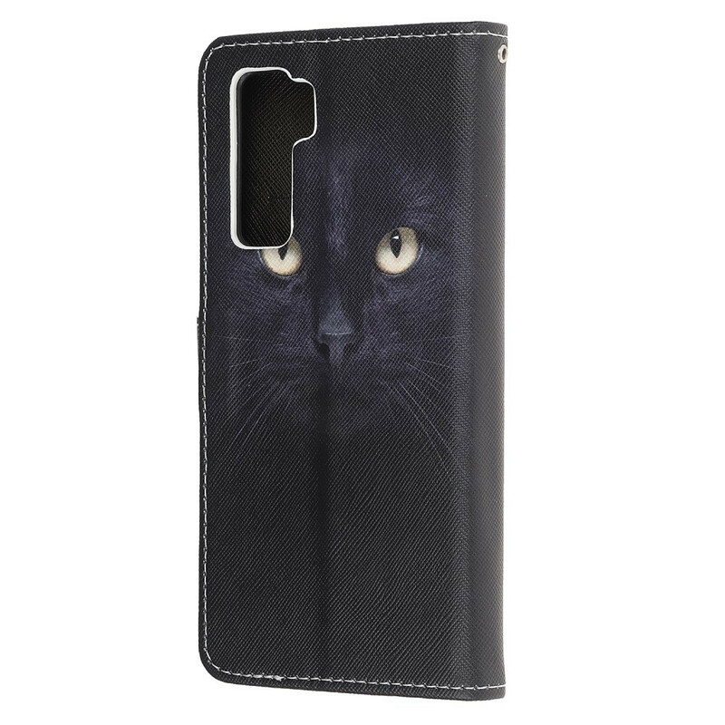 Housse Huawei P40 Lite 5G Yeux de Chat Noir à Lanière Housse Huawei P40 Lite 5G Yeux de Chat Noir à Lanière