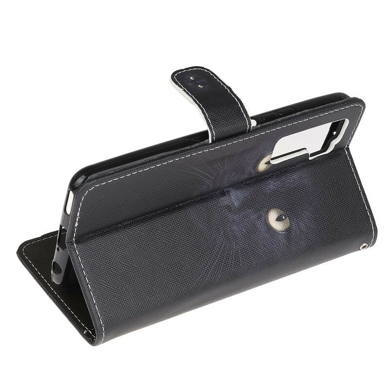 Housse Huawei P40 Lite 5G Yeux de Chat Noir à Lanière Housse Huawei P40 Lite 5G Yeux de Chat Noir à Lanière