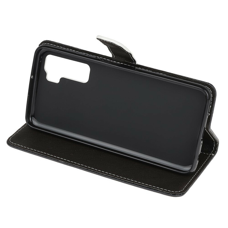 Housse Huawei P40 Lite 5G Yeux de Chat Noir à Lanière Housse Huawei P40 Lite 5G Yeux de Chat Noir à Lanière