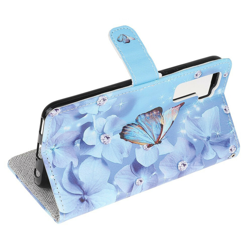 Housse Huawei P40 Lite 5G Papillons Diamants à Lanière Housse Huawei P40 Lite 5G Papillons Diamants à Lanière