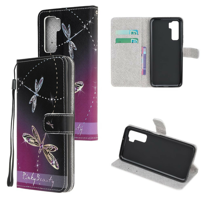 Housse Huawei P40 Lite 5G Libellules à Lanière Housse Huawei P40 Lite 5G Libellules à Lanière