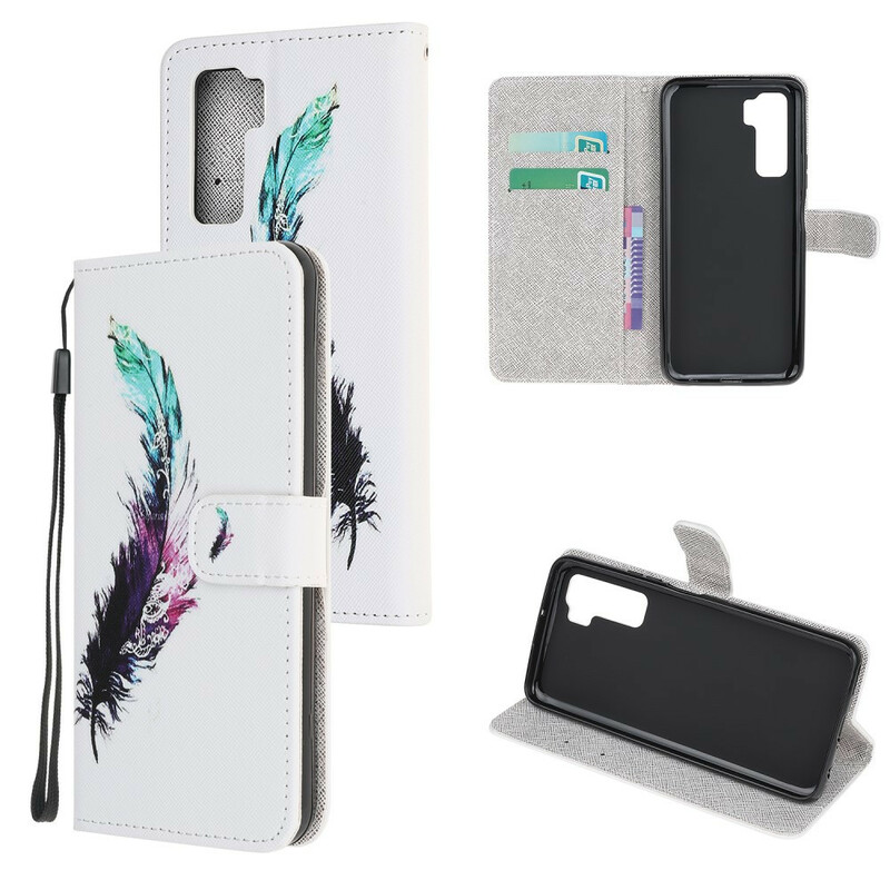 Housse Huawei P40 Lite 5G Plume à Lanière Housse Huawei P40 Lite 5G Plume à Lanière