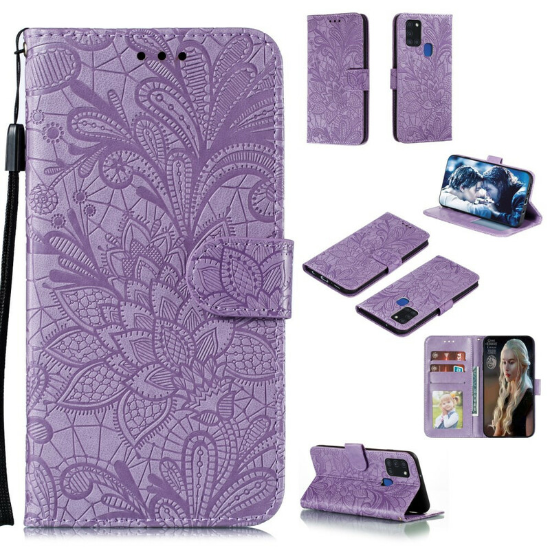 Housse Samsung Galaxy A21s Fleurs Tribales à Lanière Housse Samsung Galaxy A21s Fleurs Tribales à Lanière