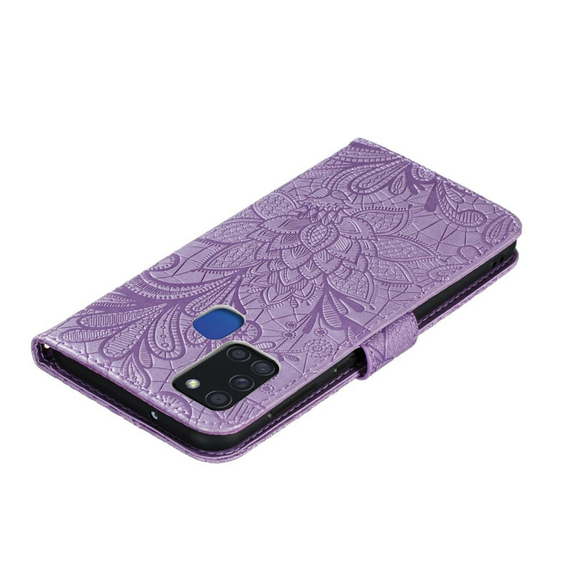 Housse Samsung Galaxy A21s Fleurs Tribales à Lanière Housse Samsung Galaxy A21s Fleurs Tribales à Lanière