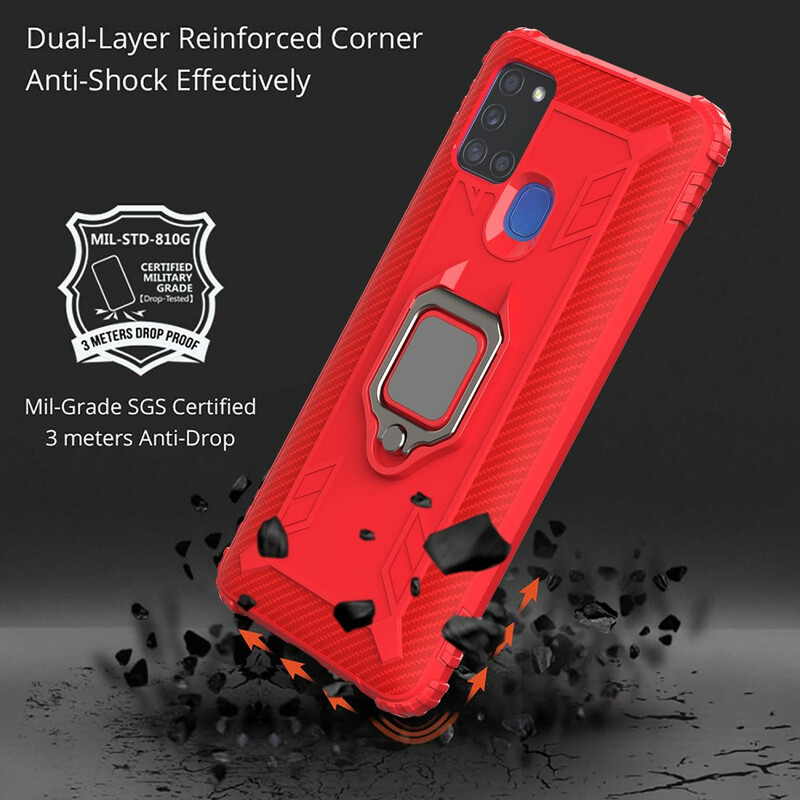 Coque Samsung Galaxy A21s Ring et Fibre Carbone Coque Samsung Galaxy A21s Ring et Fibre Carbone