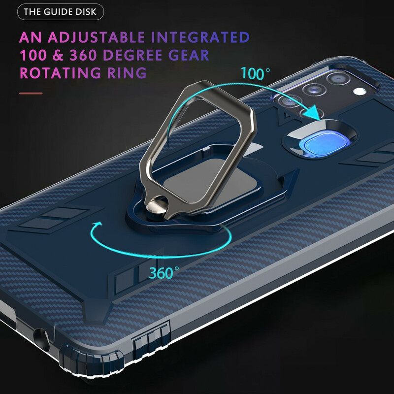 Coque Samsung Galaxy A21s Ring et Fibre Carbone