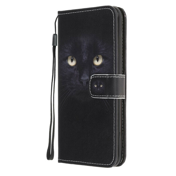 Housse Huawei Y5p Yeux de Chat Noir à Lanière