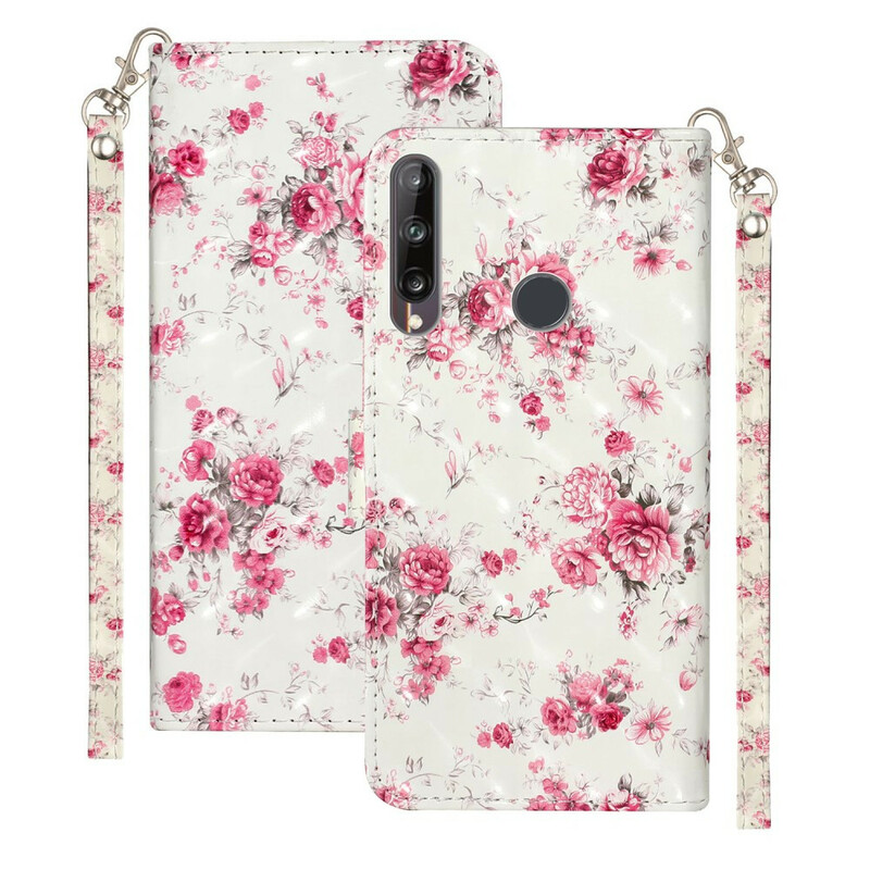 Housse Huawei Y6p Fleurs Light Spots à Lanière Housse Huawei Y6p Fleurs Light Spots à Lanière